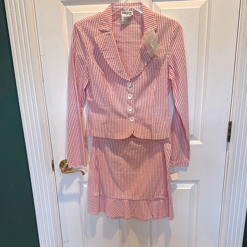NWT byerwear too! Pink and White Striped Seersucker Blazer and Skirt Set